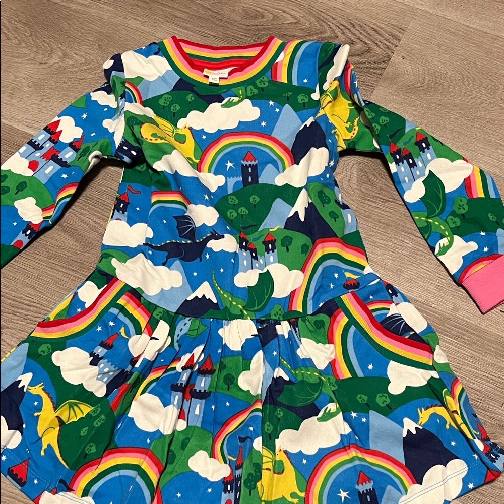 Mini Boden Multicolor Dress with Rainbow and Dragon